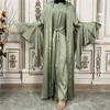 Roupas étnicas Eid Mubarak djellaba femme lonte correspondente ao conjunto de mulheres de cetim muçulmano aberto abaya kimono kaftan islam jalabiya ramadan manto