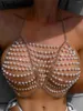 Menas de banho feminina Sexy Pearls Chain Halter Hollow Out See através de fêmeas de biquíni feminino feminino feminino Bather maiô