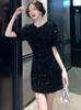 Partykleider Frühlings Sommer Schwarzer Pailletten Elegantes Geburtstagskleid Luxus Bodycon kurz für Frauen 2024 Koreanisch Vintage Hepburn