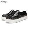 Lässige Schuhe weißer Soled genauerte Slipper für Männer Cowide Black Platform Slip-on Herren bequem atmungsaktiv