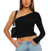 Vrouwen shirts een schouder sexy crop top lange mouw top ruches slanke fit t-shirt casual blouses