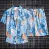 Пляжная одежда для мужчин 2 штука на сети гавайской рубашки и шорты наборы мужчин модной одежда печать повседневная наряда летняя пляжная одежда 240425
