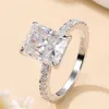 Luxury Moissanite Ring Jewelry 925 Sterling Silver Pass Test 4ct D Color Square Brilliant Cut Moissanite Diamond Ring for Girls Women Nice Gift Size 5-11