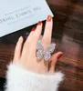 Anneau de papillon glacé pour les femmes de luxe de luxe BLING BLING DIAMANT RING RÉGLABLE OUR Silver Silver Zircon Ring Jewelr1747110