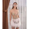 Robes courtes spaghetti sexy 2021 perles de bal de bal illusion illusion mini-robes de soirée sans dos