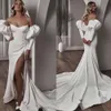 Strapless jurken prachtige zij mermaid bruiloft Hoog gesplitst ontwerp plooien Backless Zipper Chapel op maat gemaakte plus size bruidsjurk vestidos de novia