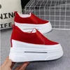 Casual Shoes High Thick Sole Women Genuine Leather Sued Slip On Platform Wedge Slipon Non Sneakers 34 40