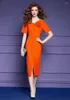 Sukienki imprezowe ZJYT Eleganckie lato dla kobiet 2024 Luksusowe guziki 3D Floral Midi prosta sukienka wieczorowa krótkie rękawie pomarańczowa szata