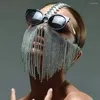 Haarklammern Stonefans Mode Rave Kristall Strasshand handgefertigtes Gesicht schwarzer Quastenmaske für Frauen Kette Accessoire Schmuck Bauchung