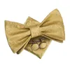 Bow Ties Hi-Tie Jacquard Golden Men's Self Silk Coldie Attache réglable et Pocket Square Cuffe Link Set Business Party