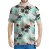 メンズポロスカラフルなパームツリー3Dプリントポロシャツメンサマールーズショートスリーブハワイアン植物グラフィックシャツトップラペルTシャツ