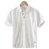 2024 Summer Nuovo camicia da uomo Colore Solido Coloro Stip Flip Cotone Flip Cotton Shirt a maniche corte - Fengyin