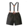 Ensembles de vêtements 4 pièces 2024 Été pour tout-petit des vêtements pour garçon ensemble de mode coréenne Stripe à manches courtes Baby Shorts Tie Tie Luxury Kids BC1003-1