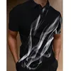 Mens Polo Shirt Gradient Line Summer Short Sleeved Top Business Casual Clothing Lapel Button Randig Polo Shirt 240429