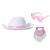 Bérets strass de cowboy à franges fixés western largeur chapeurs écharpe des lunettes de soleil pour adultes jeu de fête de fête 3pcs