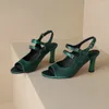 Dress Shoes ESVEVA 2024 Women Square High Heels Sandals Peep Toe Genuine Leather Summer Woman Female Office Pumps Size 34-40