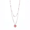 Chaînes plaquées 14k rose or smoot coeur pendentif rond perle rond double ensemble de collier de mariage romantique bijoux