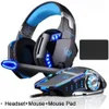 Headsets elke G2000 gamingkop Deep Bass Stereo Gaming -oortelefoons met microfoon LED -lampen geschikt voor pc -laptop PS4+Gaming Mouse+Mouse Pad J240508
