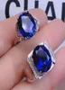 Blue Crystal Sapphire Gemstones Diamonds Rings för män Kvinnor Par Vitt guld Silver Color Jewelry Bijoux Bague Wedding Presents9281480