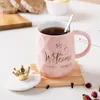 Tassen kreativer rosa Kronenbecher Nordic Romantic Ceramic Coffee Tasse mit Deckellöffel einzigartiger und neuartiger Form