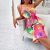 Robes décontractées Robe de créateurs 2024 Été pour femmes Sexy et élégante Fleur Imprimer Sling Fold Wrap Hip Robe plus taille Robes