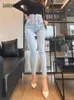 Jeans féminins 2024 style coréen brossé blanc lavé bleu - tempérament minimat