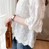 Женские блузки 2024 Мода Лето с коротким рукавом кружевные женские топы вышивая цветочная хлопковая белая рубашка. Случайная одежда 9638