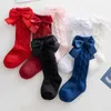 Chaussettes pour enfants hiver bébé filles genoues hautes chaussettes de coton enfants avec gros arc en tout-bas des enfants princesse enfants longs chaussettes pendant 0 à 5 ans