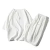 Tracksuits voor heren Japanse stijl Kimono Kimono T-shirtbroek met korte mouwen tweedelige set Set Mens Top Trousers Set Japan Harajuku Yukata Cardigan Clothingl2405