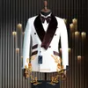 Herenpakken Blazers Velvet Heren 2-delige formele bruiloft Tailcoat Bruidegom Jacket Broek Wit Classic Design Set XS-5XL Kleding Q240507