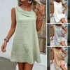 Casual Dresses Solid Color Dress Elegant A-line Mini For Women Dating Parties Vacations Slim Fit With Texture Sloped Neckline Summer