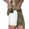 Camo Running Shorts Mężczyźni 2 w 1 podwójny Szybki suchy sportowy trening fitness sportowy sport