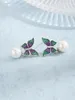 Серьги -грибки 2024 Продажа S925 серебряного серебряного серебряного клей клей фиолетовый зеленый бабочка жемчужная высокая оценка для женщин