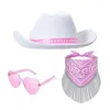 Bérets strass de cowboy à franges fixés western largeur chapeurs écharpe des lunettes de soleil pour adultes jeu de fête de fête 3pcs