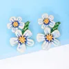 Boucles d'oreilles en peluche Juran Juran Colorful Flower Stum Metal Alloy Drop Emate Email Bijoux pour les femmes Girls 2024 Tendance