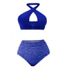 Kvinnors badkläder Clear Bikini Straps V Neck Polka Dot Print Set Swimsuit 2 Tankini Top Axeless