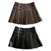 Röcke Frauen Faux Leder Rock Damen Nachahmung Mini mit Gürteldetail plissierte hohe Taille A-Line Short Streetwear