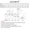 Boots Jozhamta Taille 34-42 Boucle de fourrure en peluche Femmes Knee-High Hiver Gérathes Chaussures en cuir femme Rétro Zip Lady Western High