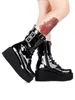 Botas de impressão angelical feminino motocicleta punk cool lady lolita mulher salto alto bombas weldges sapatos patente fivelas de couro 47