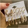 Hoop Huggie Ohrringe Haken Elegant Faux Pearl Strass Hie Set für Frauen Anti-Allergie Edelstahl Schmuck mit Pendelverteidiger Drop de otjth