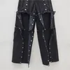 Spring Street Trend Afneembare multibutton Design onregelmatige jeans hoge taille broek zwarte wide been vrouwen 240423