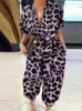 Tute da donna Rompers Summer Fashion V-Neck Buttho-Up turista Shor Shor Sle Shee SUD SUDIUTS Women Women Elegant Leopard Print Pocket Rompers D240507