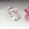 Cluster anneaux luxueux à la mode femelle scinaire rose ovale fretwork zircon pierre anneau argent tendance couleurs mignons bijoux pour femmes