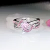 Cluster anneaux luxueux à la mode femelle scinaire rose ovale fretwork zircon pierre anneau argent tendance couleurs mignons bijoux pour femmes