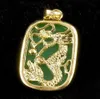 Entier émeraude vert jade jaune jaune plaqué de dragon plaqué pendentif et collier 5486714