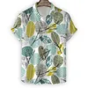 Mäns casual skjortor plus size sommar kort hylsa skjorta tropiska bladtryck hawaiian strand manlig blus för män