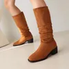 Stiefel große Größe Übergrößer großer runder Zehen dicke Fersenmodus Mode einfache und elegante Schuhe mit Design bequem