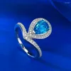 Cluster anneaux S925 Coronation à anneau argenté 6 9 mm Drop couronne de mer bleu trésor zircon mode boutique polyvalent bitique pour femmes