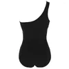 Women's Swimwear M-3XL 4XL Plus Size Swimsuits Women One Shoulder Slim For Mesh Solid Black Red Blue Push Up Padded Bathing Suits