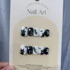 Emmabeauty Handmade Press On Nails Finanse Black White Fish Bone Cat Series Sweet Cool HandpaintedNoem29106 240430